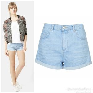 Topshop Moto Rosa High Waisted Cuffed Denim Shorts